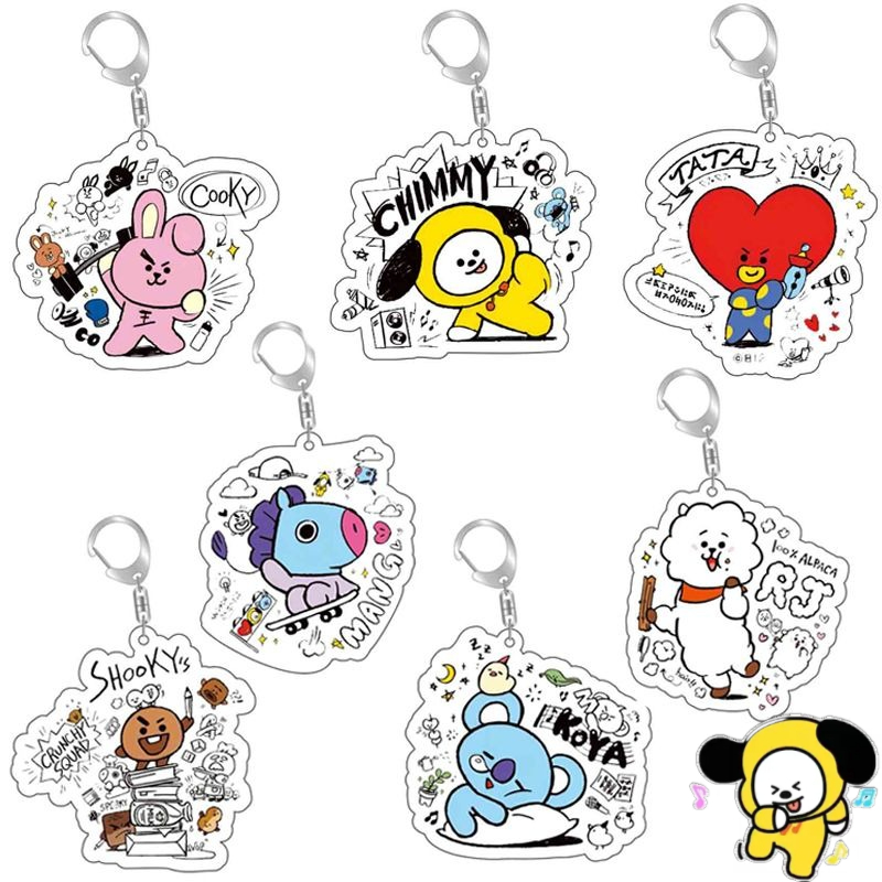 Anime Merchandise For Girls - Акриловый брелок BT21 с аниме-персонажами, милый,