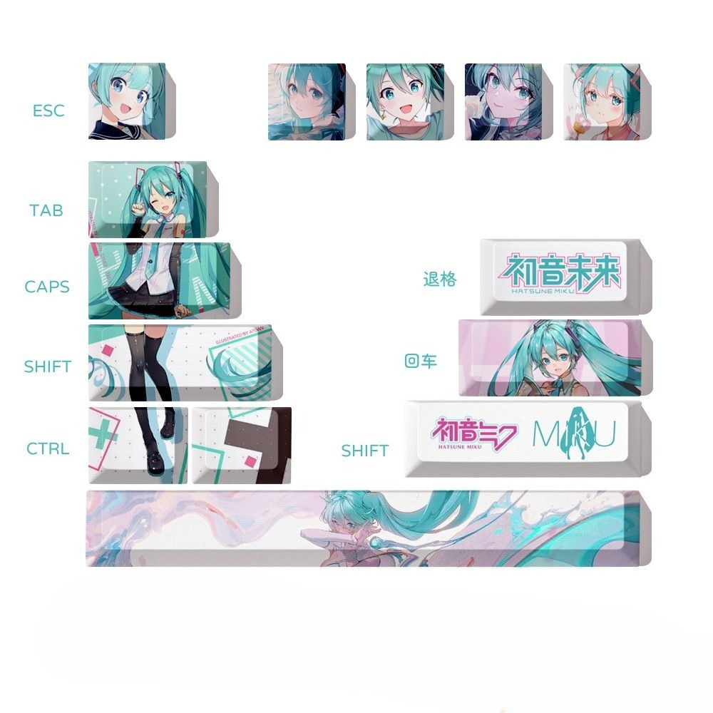 Keycap Artisan Anime - Колпачки для клавиш Hatsune Miku, PBT-кейкапы